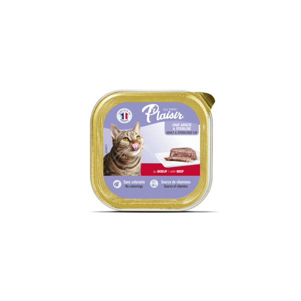 Barquette Plaisir chat adulte Boeuf 100gr